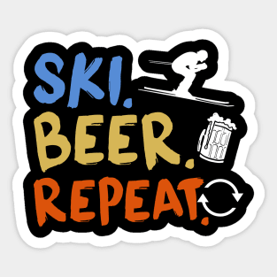 Ski Beer Repeat Funny Distressed Sticker